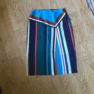 Multi-colored Striped Midi Skirt